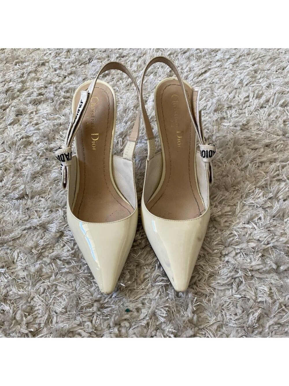 Christian Dior Womens White J'adior Patent Leather Slingback Pumps Size 36 6